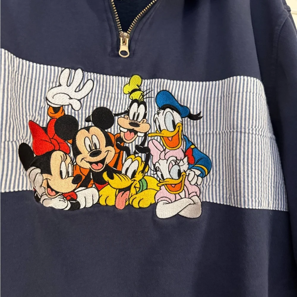 Disney Navy Blue Quarter Zip Pullover Sweatshirt with Mickey & Friends - Picture 3 of 4